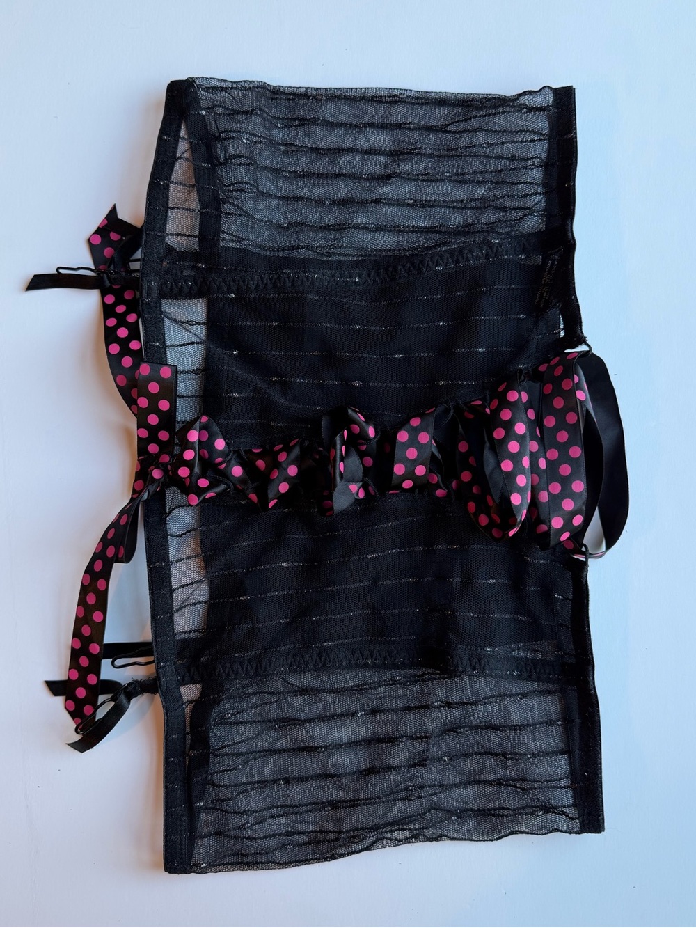 Victoria's Secret Sheer Garter Belt Skirt with Pink Polka Dot Ribbon Lacing 🎀